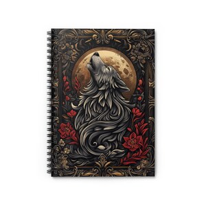 Fantasy Gray Wolf Howling at Moon Journal / Diary - Spiral Bound Notebook with 118 90gsm pages, 300gsm cover, Gamer Gift
