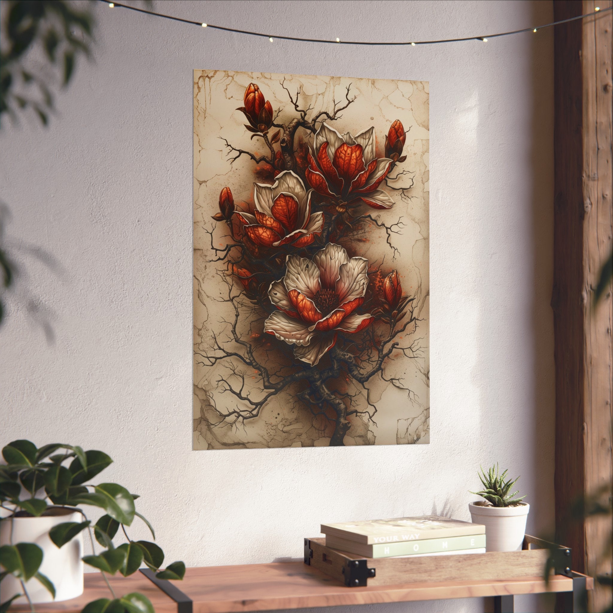 Gothic Flowers Poster Art Print, Gothic Bathroom Wall Hanging, Goth Bedroom Decor, Goth Wall Art