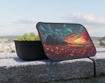 Lonchera llamativa con un atardecer otoñal en el campo para adultos. Regalo para el esposo, la esposa, el padre y la mamá.