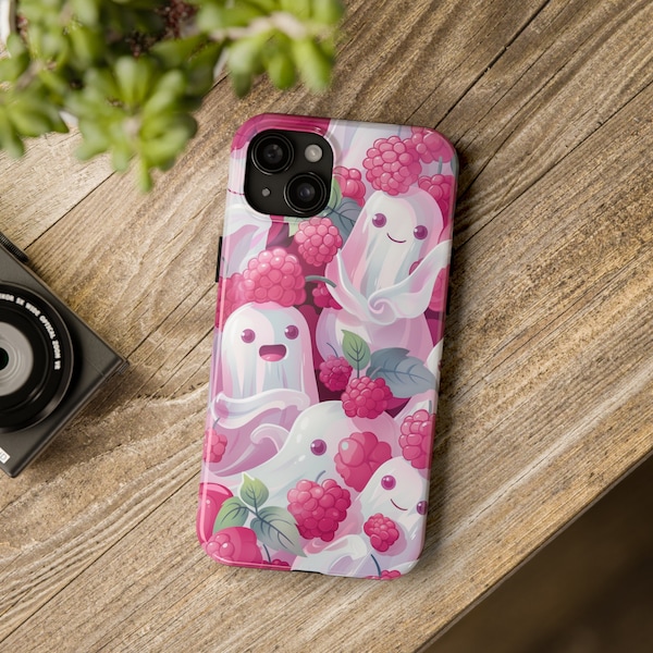 Kawaii iPhone Case Featuring Rasberry Wearing Cute Ghosts