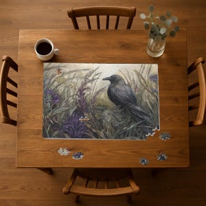 Enchanted Wildflower Crow Puzzle | 120, 252, 500-Piece Jigsaw | Home Decor, Gift for Nature Lovers, Relaxation Activity, Raven Art Decor