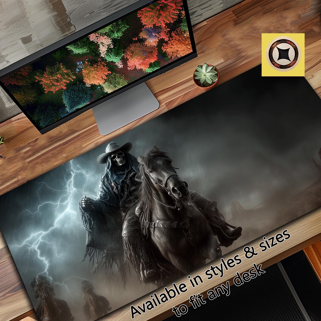 Dark Western Desk Mat: Gothic Cowboy Skeleton Rider Office Decor - Etsy