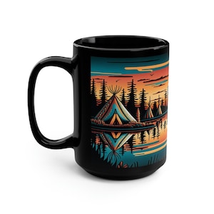 Native American Coffee Mug, 15oz, Indian Coffee Mug, Teepee Coffee Mug, Black Coffee Cup, Aesthetic Tea Cup, Custom Coffee Mug image 4