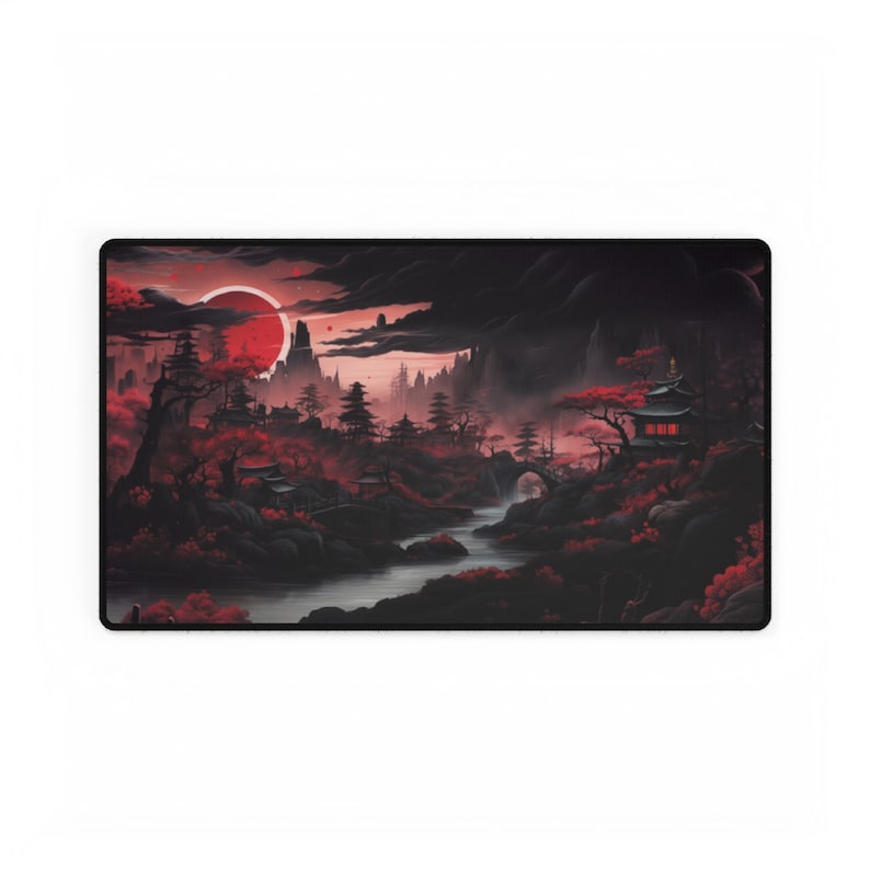 Japans rood en zwart - 24 x 14" aangepaste speelkleed, Fantasy TCG-speelkleed, speelkleed, dnd-accessoire, gamingcadeaus tafelblad afbeelding 2