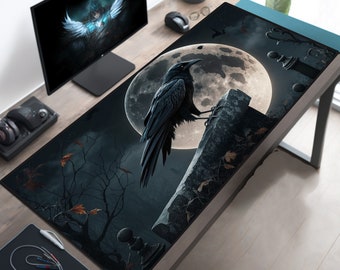 Gothic Cemetery Crow Horror Aesthetic PC Gaming Setup Computer Table Game Room Setup Gothic Mousepad Scary Desk Mat Graveyard Deskmat