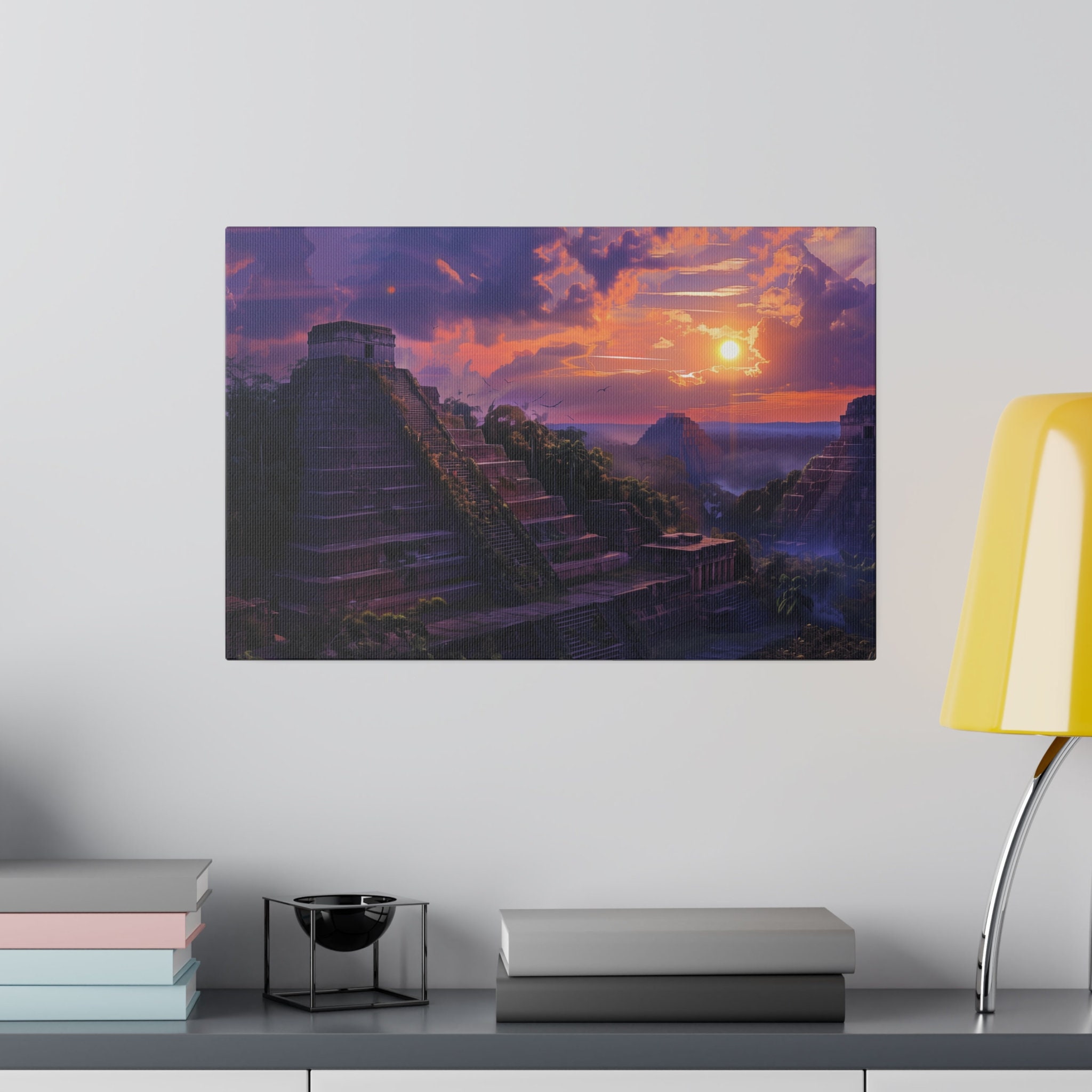 Sunset Over Mayan Pyramids Canvas Art Print