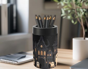 Accesorio de escritorio con portalápices espeluznante con fantasmas góticos kawaii - Organizador de escritorio bonito - Decoración de escritorio de Halloween - Regalos de fantasmas bonitos