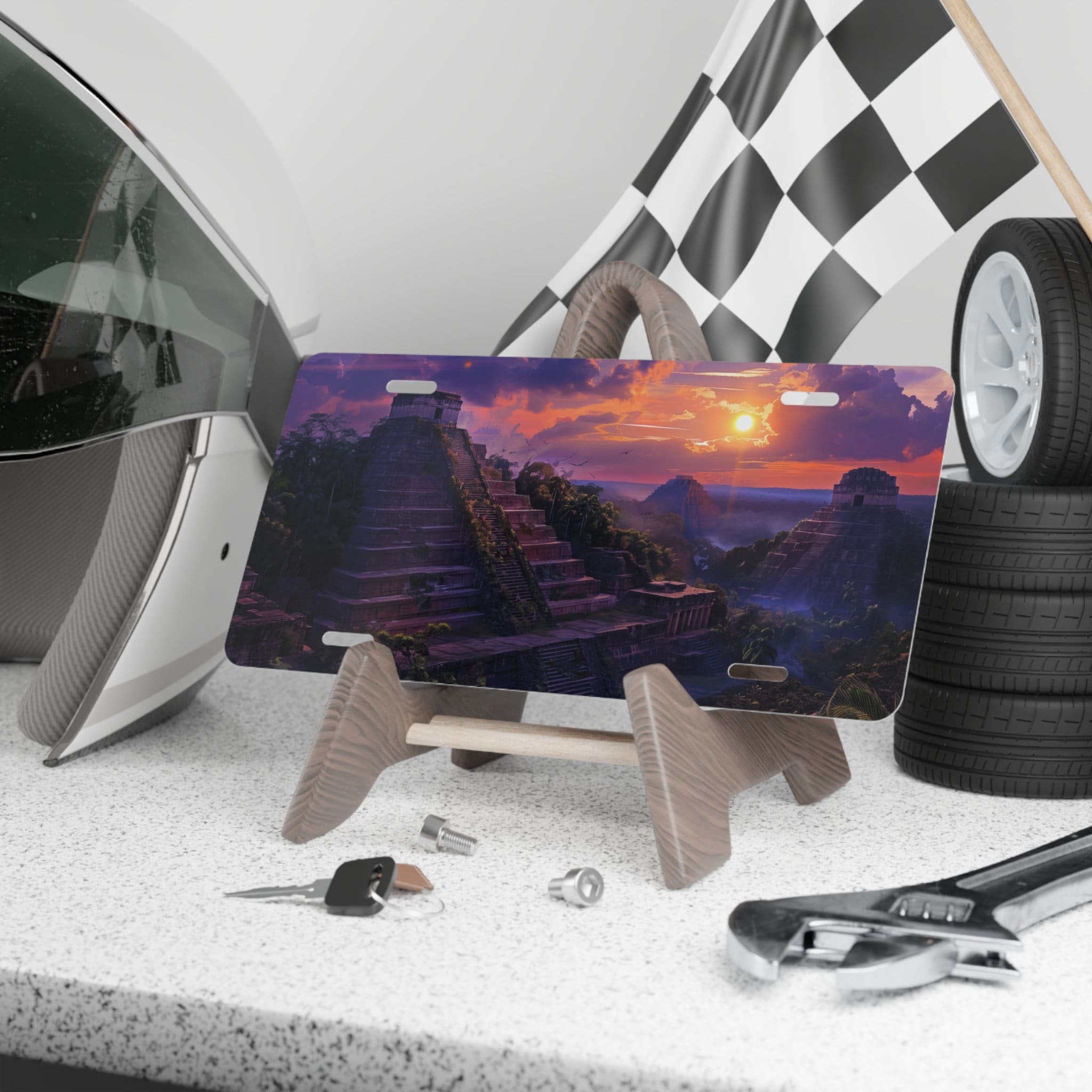 Mayan Pyramid Sunset Vanity License Plate