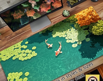 Serene Koi Fish  Pond Desk Mat Playmat Mousepad XL XXL Big Giant Lofi Desk Decor - Gaming Mouse Pad - Extended Mousemat
