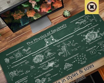 Podkładka pod myszkę „Fizyka wiewiórek” XL – prezent dla nauczyciela nauk ścisłych lub miłośnika wiewiórek – dekoracja biurka z motywem fizyki