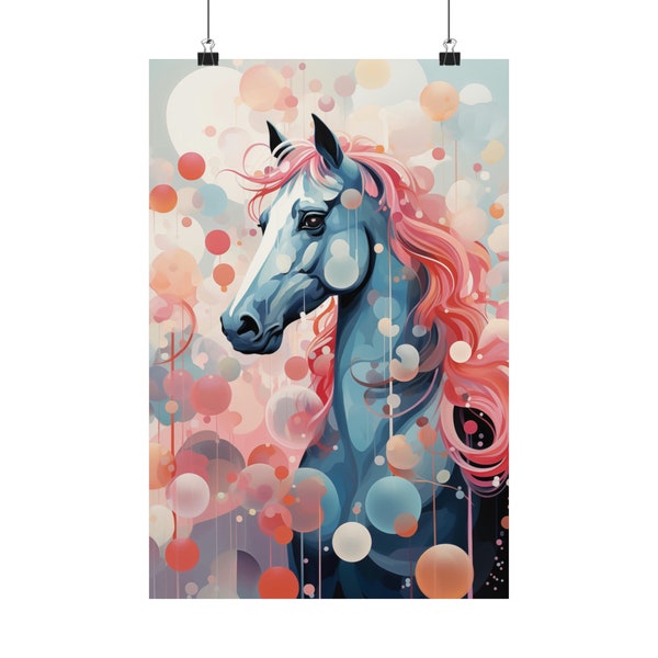 Pastel Horse Wall Art, Horse Poster, Cute Horse Decor, Whimsical Horse Art