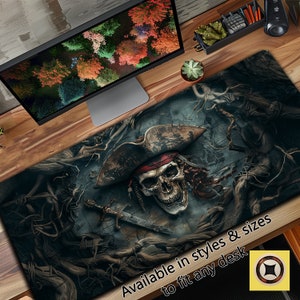 Pirate Skull Gaming Desk Mat - Ancient Map Design - Hiddenin Forest Vines - Multiple Size Options Available