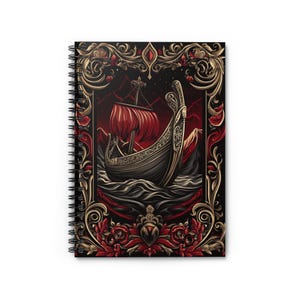 Ornate Viking Longboat Art Journal / Diary - Spiral Bound Notebook with 118 90gsm pages, 300gsm cover, Gift for Son, Boyfriend