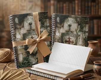 Ruled Lined Notebook - Medieval Knights Shield and Sword Art - Medieval Journal - Gamer Journal - Gift for TCG Gamer