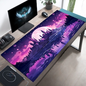 Mystic Purple Kingdom Desk Mat, Anime Mouse Pad, Kawaii Mousepad, Long Desk Pad, Extra Large Deskmat, Pastel Computer Keyboard Pad