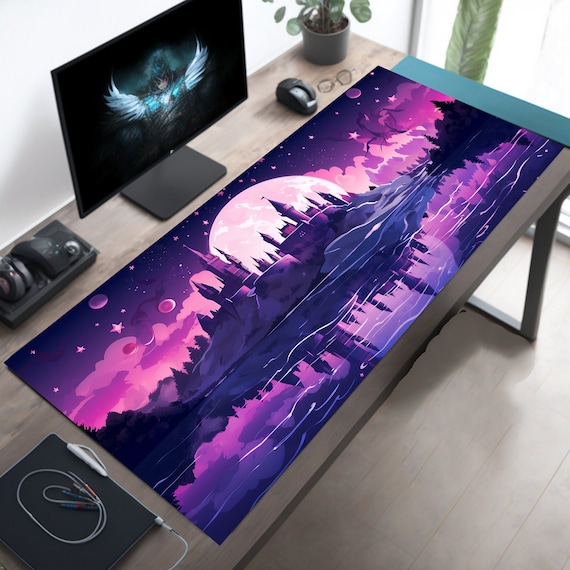 Mystic Purple Kingdom Desk Mat, Anime Mouse Pad, Kawaii Mousepad, Long Desk Pad, Extra Large Deskmat, Pastel Computer Keyboard Pad