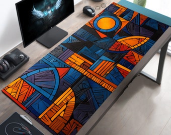 Vibrant African Abstract Print Gaming Playmat  , Gamer Desk Decor, African Office, Aesthetic Mousepad, Computer Keyboard Pad