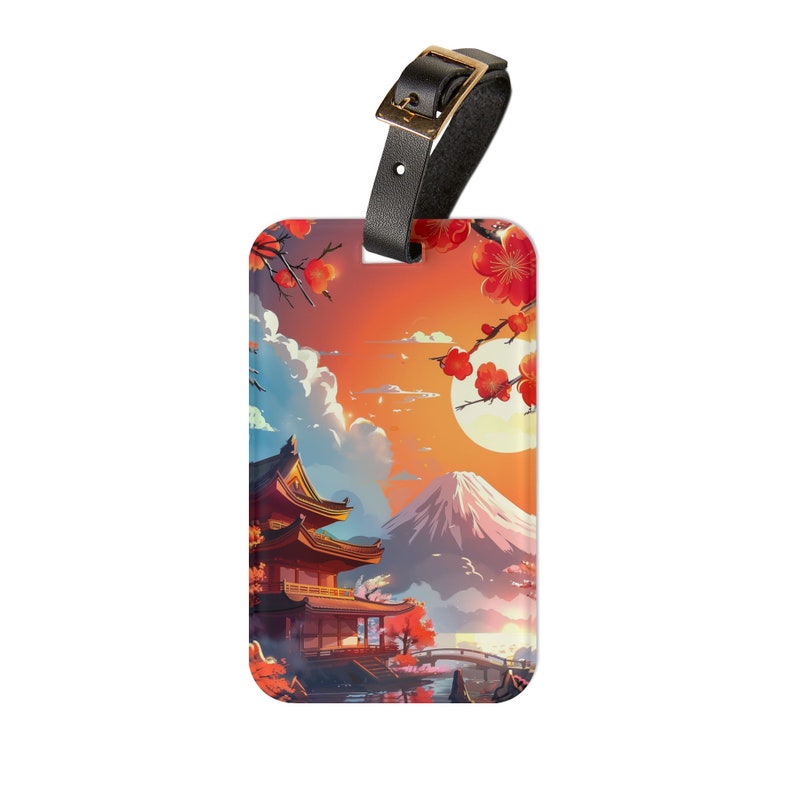 Anime Inspired Japanese Mt Fuji Luggage Tag - Anime Bag Tag - Cute Diaper Bag Tag - Gift for Japan Lover - Japanese Landscape Art image 3