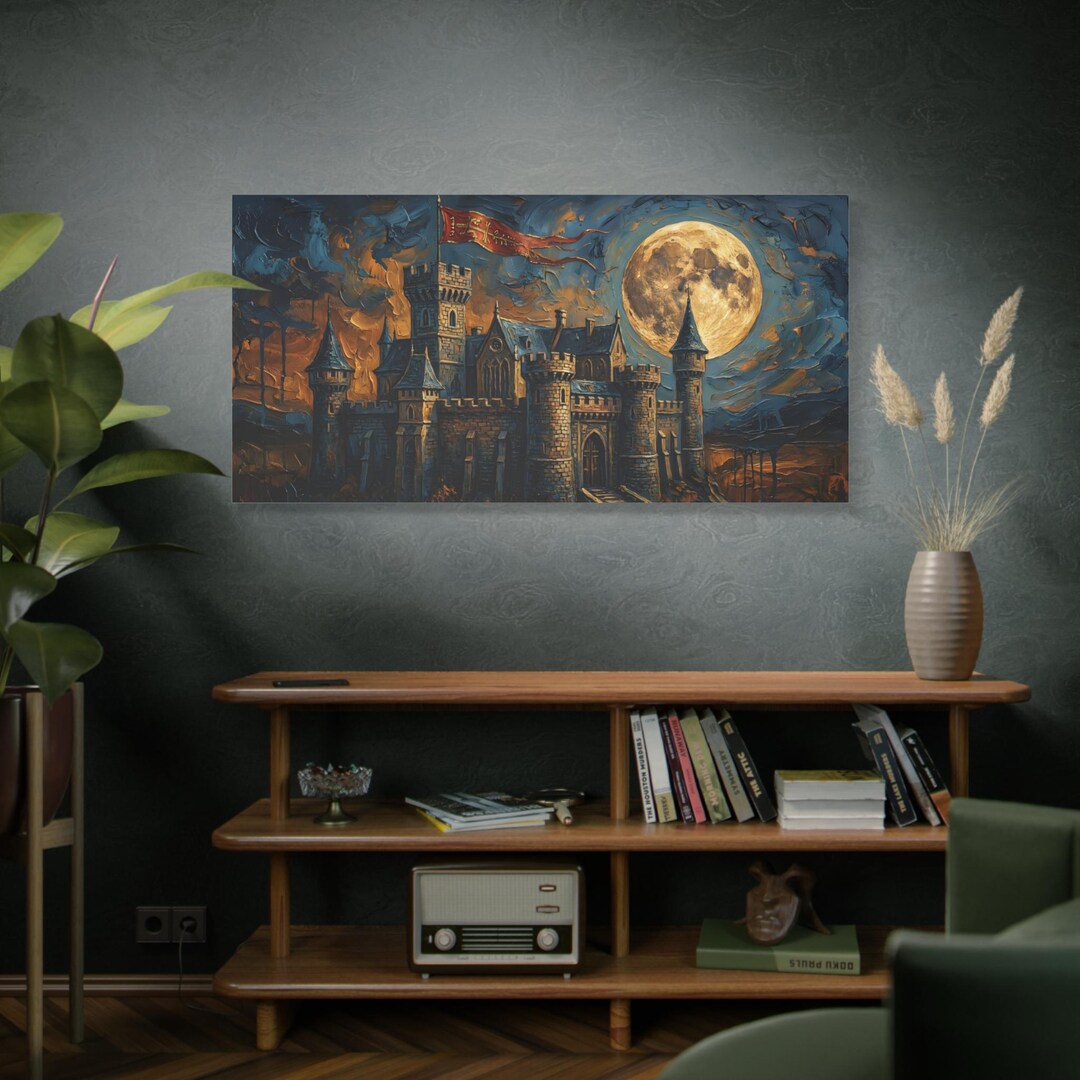Fantasy Castle Wall Art Gothic Moonlit Castle Canvas Medieval Castle ...