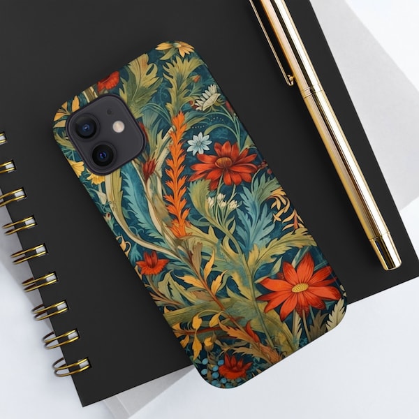 Vibrant William Morris Style Cute Wildflower iPhone Case, Colorful Cottagecore Floral Phone Cover, iPhone 12, 13, 14, Pro Max & Mini, Gift