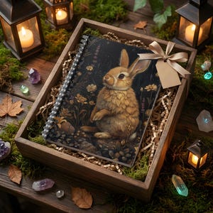 Dark Cottagecore Bunny Rabbit Personal Ruled Line Notebook - Useful as Personal Journal or Diary or For Notes or Grocery Lists image 1