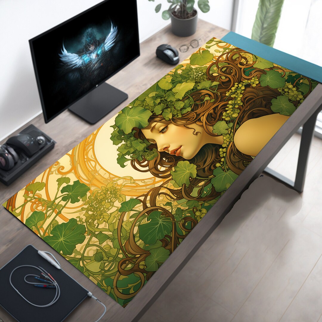 Fanatsy Desk Art Nouveau Lady, Fantasy Desk Mat, Green Mouse Pad, Art Mousepad ...