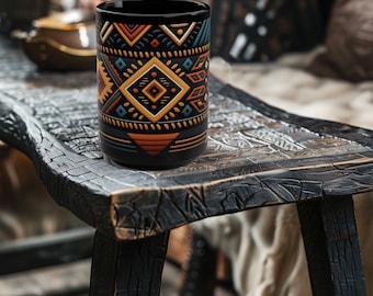 Aztec Coffee Mug, Aztec Mug, Aztec Cup, 15oz Coffee Mug, Gift for Mom, Gift for Her, Aztec Textile Pattern, Aztec Pattern Mug