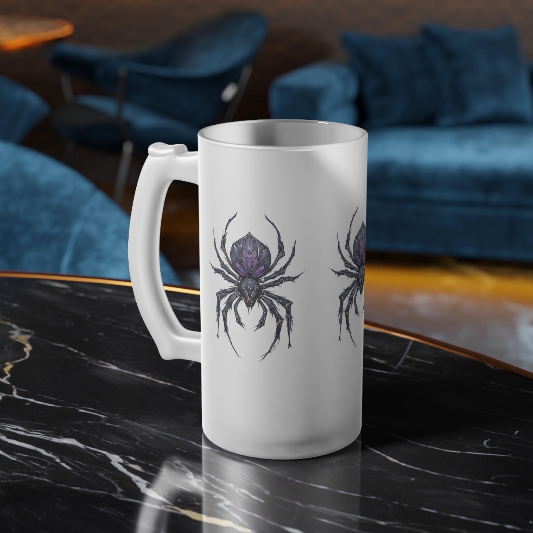 Spooky Spider Frosted Beer Mug, Halloween Decor, Unique Gift for Beer Lovers, Custom Drinkware, Gothic Style