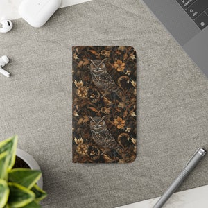 Cartera para teléfono con diseño de búho medieval con motivos florales - Funda tipo folio para iPhone - Galaxy Wallet