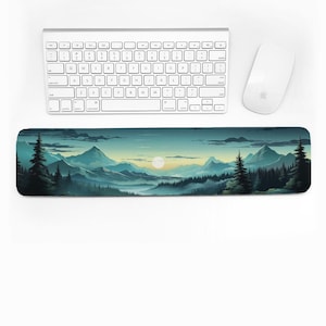 Foggy Pine Forest Full Moon Rising Mountain Keyboard Wrist Rest, 1/2&quot; Thick Neoprene Soft Ergonomic Wrist Rest