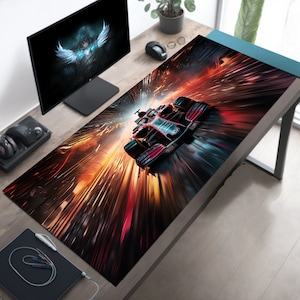 Cyberpunk Style Race Car Desk Mat, Racing Desk Pad, Sports Car Mouse Pad, Extra Large Gaming Mousepad, Extended Mousemat, Keyboard Pad