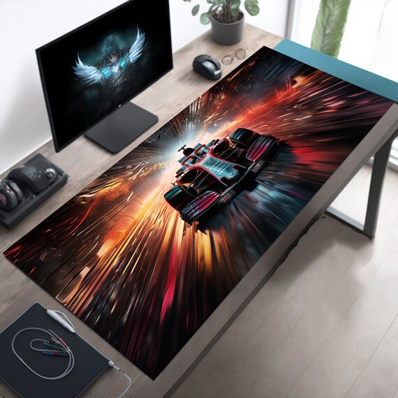 Cyberpunk Style Race Car Desk Mat, Racing Desk Pad, Sports Car Mouse Pad, Extra Large Gaming Mousepad, Extended Mousemat, Keyboard Pad