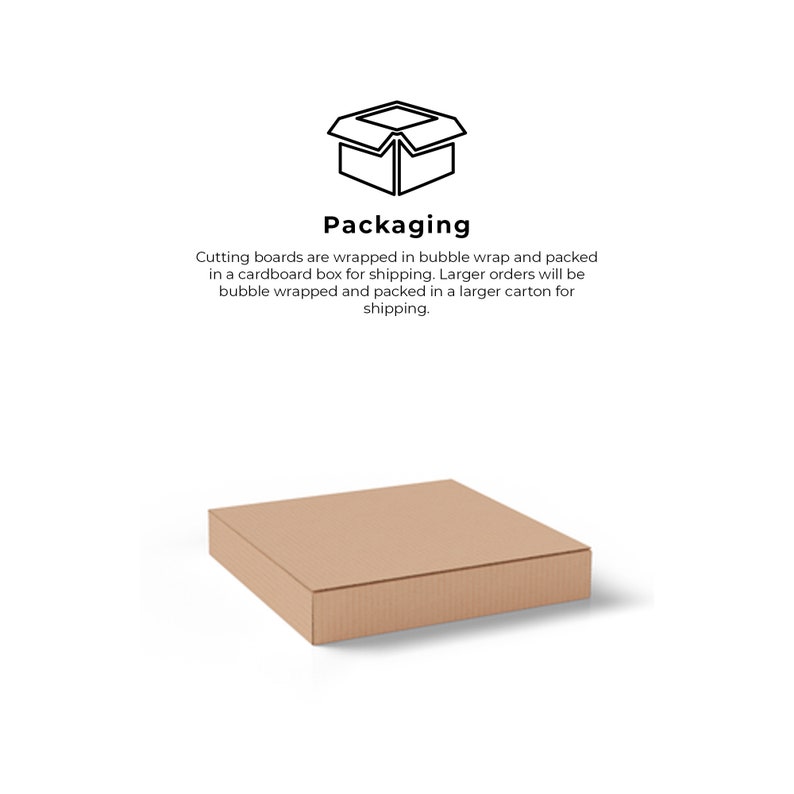 May include: A brown cardboard box with a corrugated surface. The box is used for packaging cutting boards.