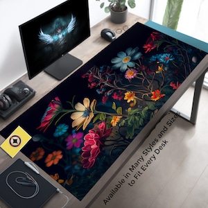 Wildflowers at Night Extend Gaming Mouse Pad Large Mousepad with Stitched Edges, Keyboard Mouse Mat Desk Pad for Work Game Office Home XXL