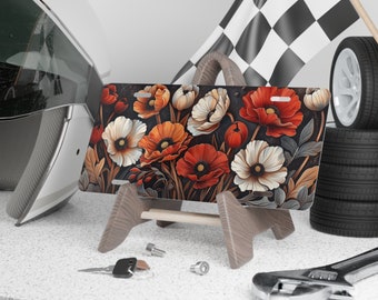Dark Cottagecore Art Nouveau Style Flowers License Plate, Vanity Car Plate, Vanity Truck Plate, Floral Car Accessory
