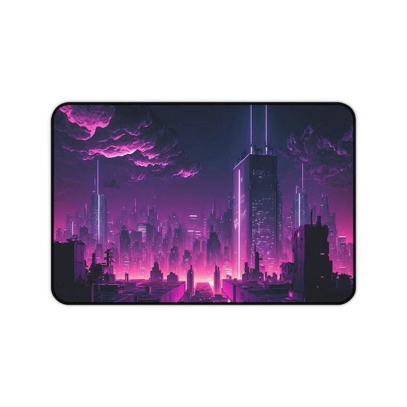 Cyberpunk Los Angeles, Retrowave Mousepad, Gamer Desk Setup, Gaming Mousepad XL, Gaming Desk Mat, Gaming Desk Pad XXL image 6