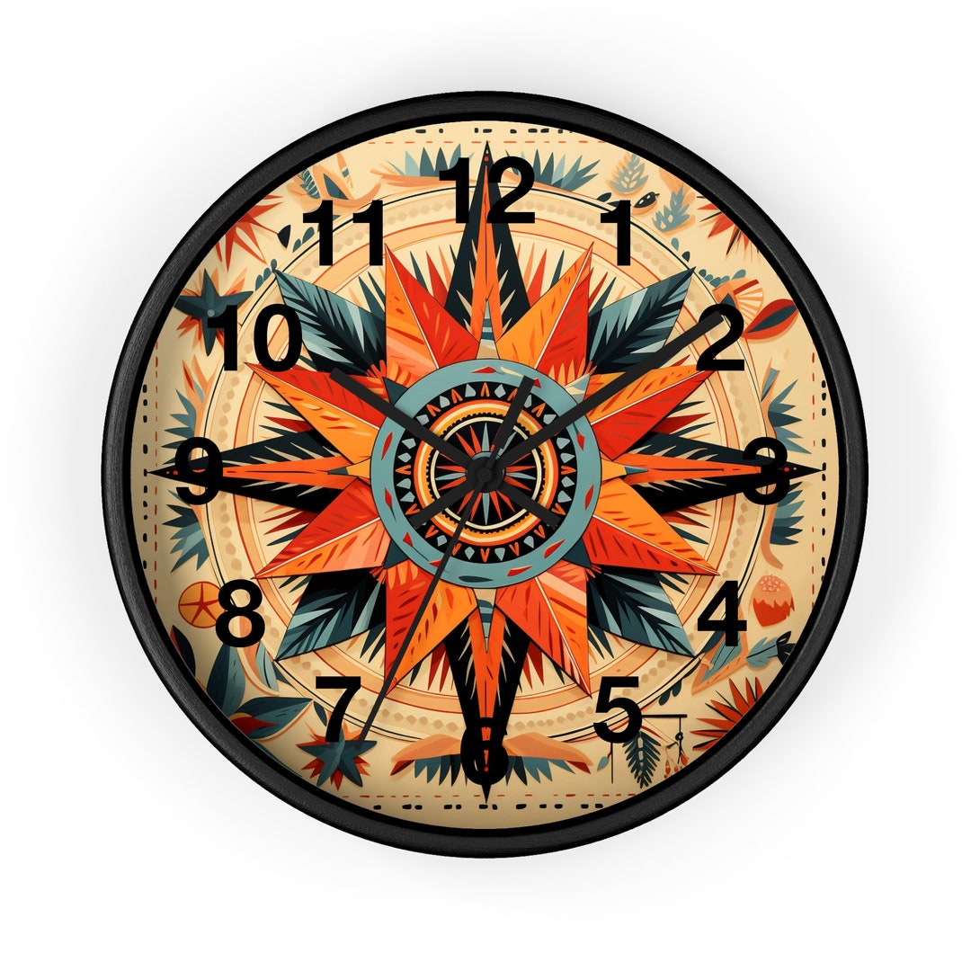 Startburst Wall Clock, Native American Style Art, Unique Wall Clock