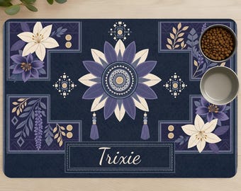 Mantel individual personalizado para perros y gatos con diseño floral de mandala (30x45 cm)