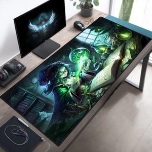 Green Witch Mousepad, Witch Mouse Pad, Fantasy Desk Mat, Witchy Desk Pad, Dark Academia, Spooky Mousemat, Halloween Deskmat Deskpad