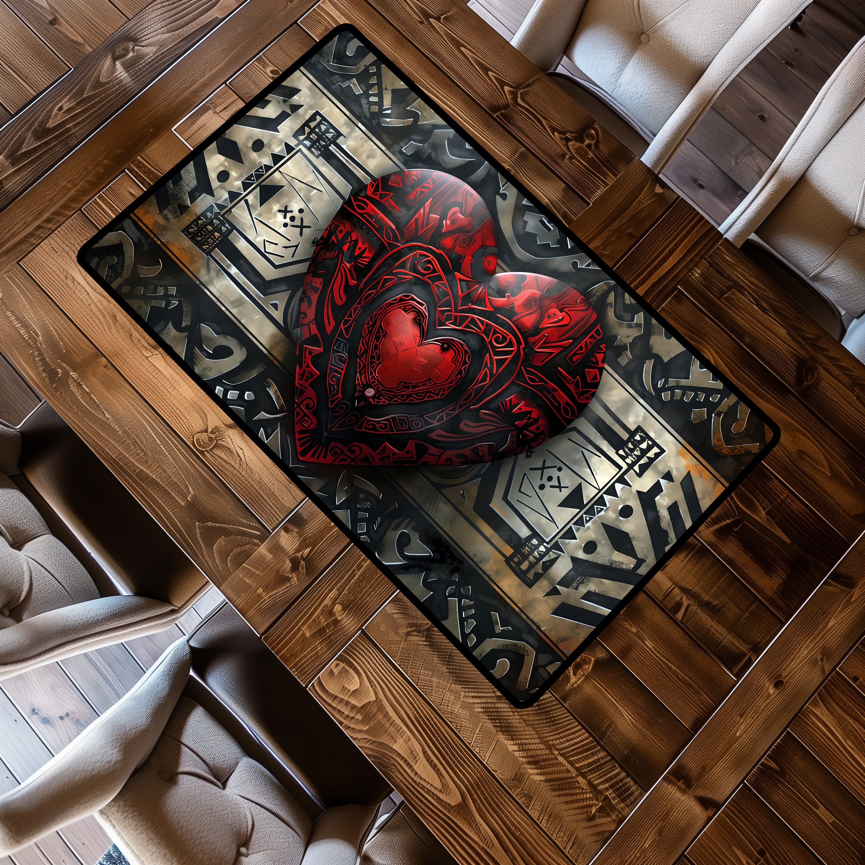 Aztec Heart Art Short Table Runner