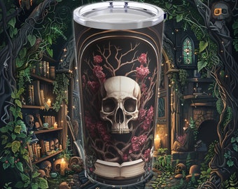 Dark Academia Becher, Horror Becher, Schädel Reisebecher, Horror Reisebecher, Gothic Reisebecher, Gothic Becher, 20 Unzen Edelstahl Becher