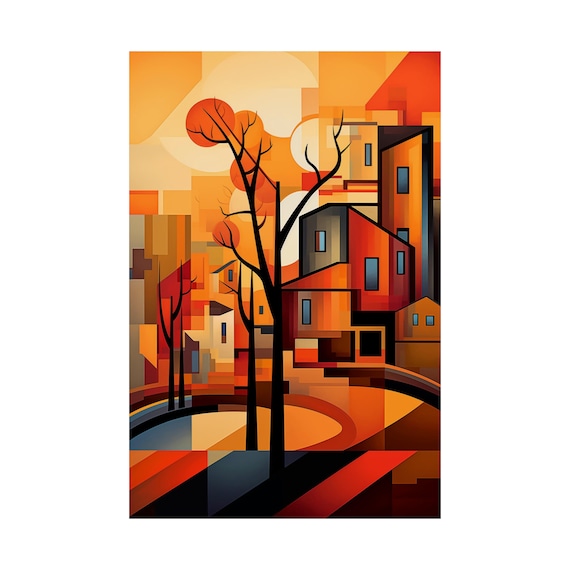 Abstract Cubism Wall Art, Cubist Poster for Bedroom, Living Room