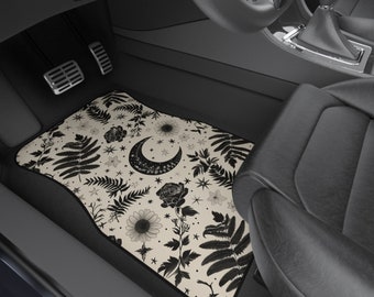 Goth Moon, Rose and Fern Car Mats, Goth Car Accessory, Goth Floor Mats for Cars, Trucks, SUVs