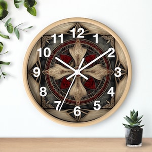 Fancy Gold and Red Celtic 10&quot; Round Wall Clock - Celtic Wall Clock - Celtic Room Decor - New Home Gift - Office Clock