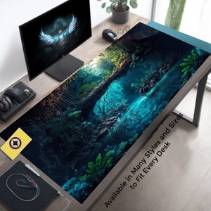 Beautiful Mayan Jungle Cenote in Blue, Mystic Jungle Mousepad, Witchy Mouse Pad, Mayan Desk Mat, Maya Desk Pad, Gamer Desk Setup, PC Gaming