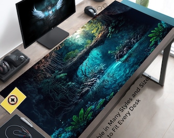 Beautiful Mayan Jungle Cenote in Blue, Mystic Jungle Mousepad, Witchy Mouse Pad, Mayan Desk Mat, Maya Desk Pad, Gamer Desk Setup, PC Gaming
