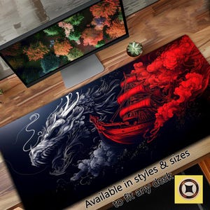Tapis de jeu fantastique Dragon and Ship Dreams pour jeux de cartes ou joueurs sur PC - Cadeaux de jeu - Configuration de table de jeu - Grand tapis de bureau de tapis de souris