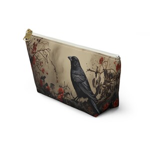 Dark Academia Bag, Dark Cottagecore Bag, Raven Cosmetic Bag, Gothic Makeup Bag, Goth Pencil Case, Raven Small Purse image 2