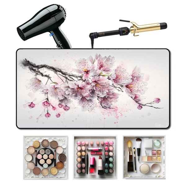 Makeup Mat Vanity Table Cover with Japanese Cherry Blossoms Print Makeup Station Pad Table Top Vanity Bedroom Vanity Desk Topper Makeup A