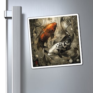 Dark Koi Fish Japanese Kitchen Magnet, Koi Fish Fridge Magnet